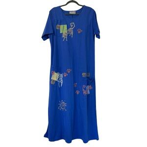 Cover Charge Cat Dress Vintage Lagenlook Artsy Pockets Slits Mumu Dress Sz Large